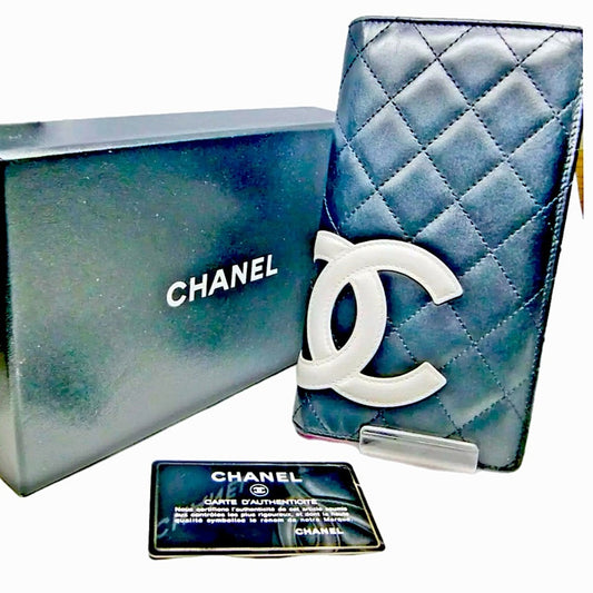 authentic CHANEL Calfskin Quilted Cambon Long Wallet