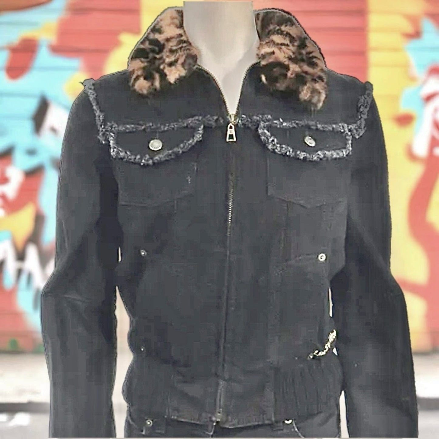 Louis Vuitton Black Wash Denim Jacket with Mink Removable Collar – Size 36 (XS)
