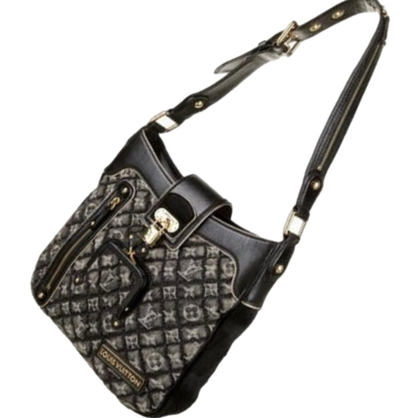 Louis Vuitton Limited Edition Black Quilted Monogram Denim Musette Bag