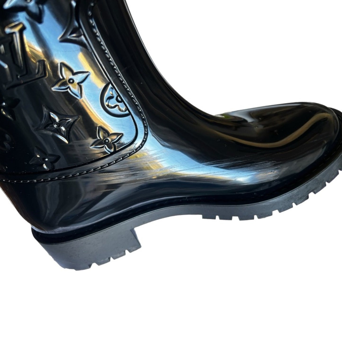 LOUIS VUITTON Rubber Embossed Monogram Drops Flat Half Boots in size 38