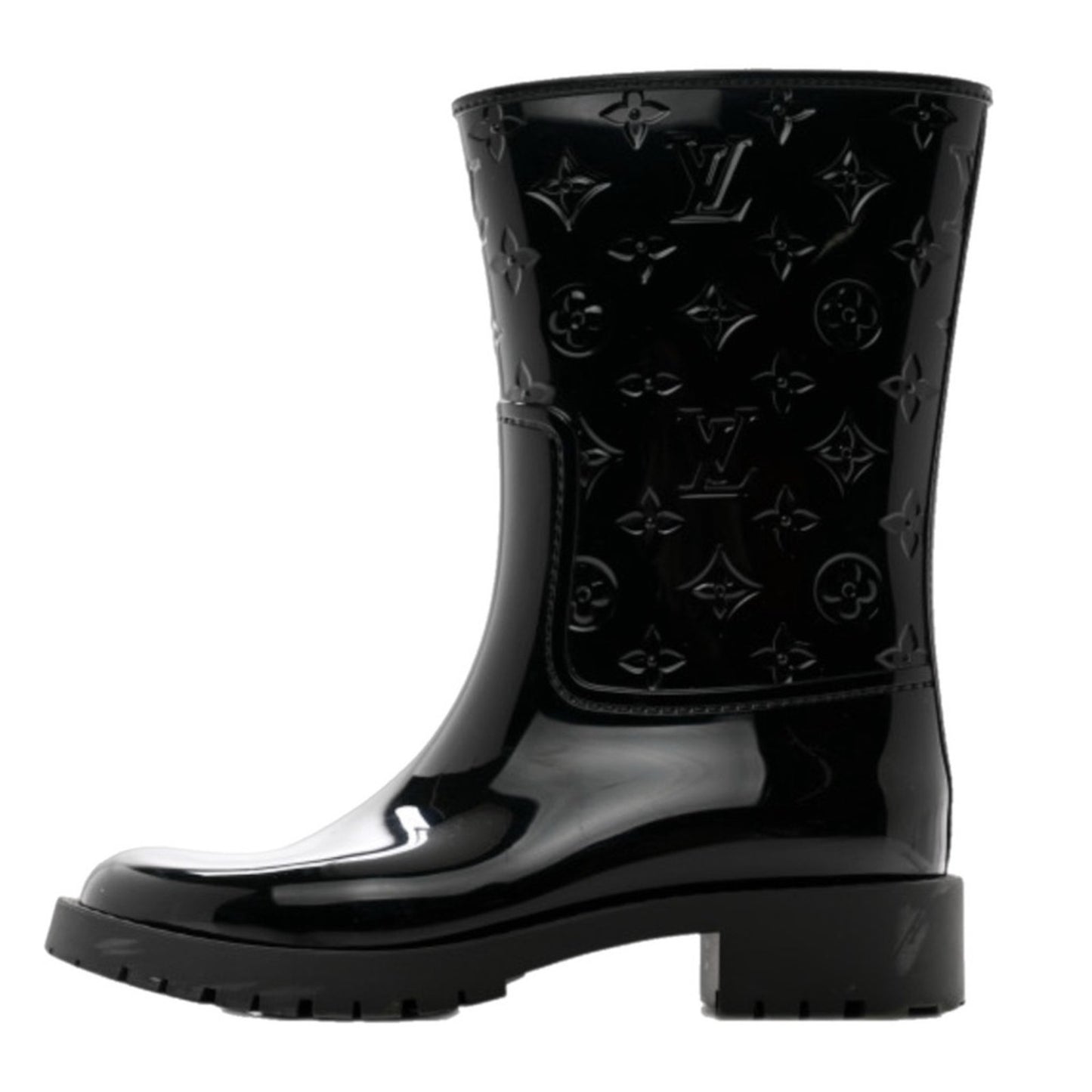 LOUIS VUITTON Rubber Embossed Monogram Drops Flat Half Boots in size 38