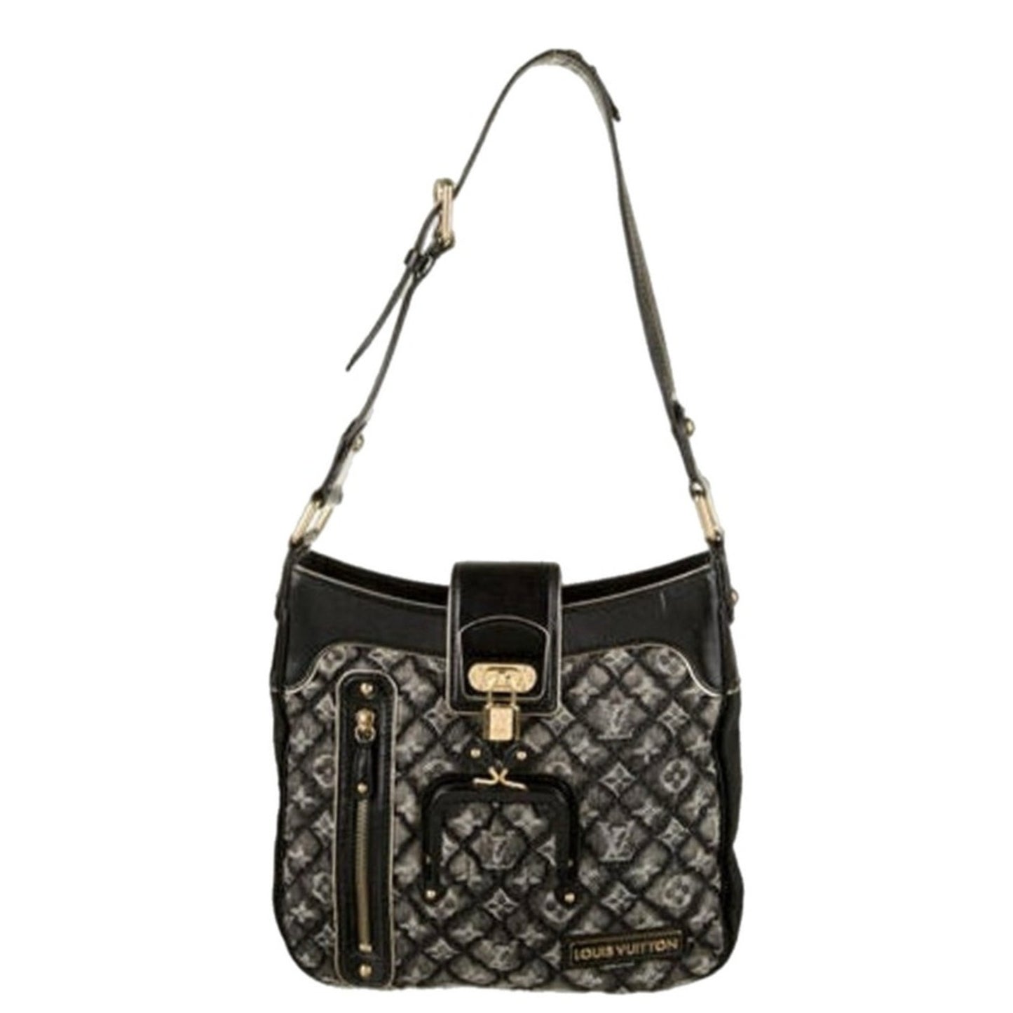 Louis Vuitton Limited Edition Black Quilted Monogram Denim Musette Bag