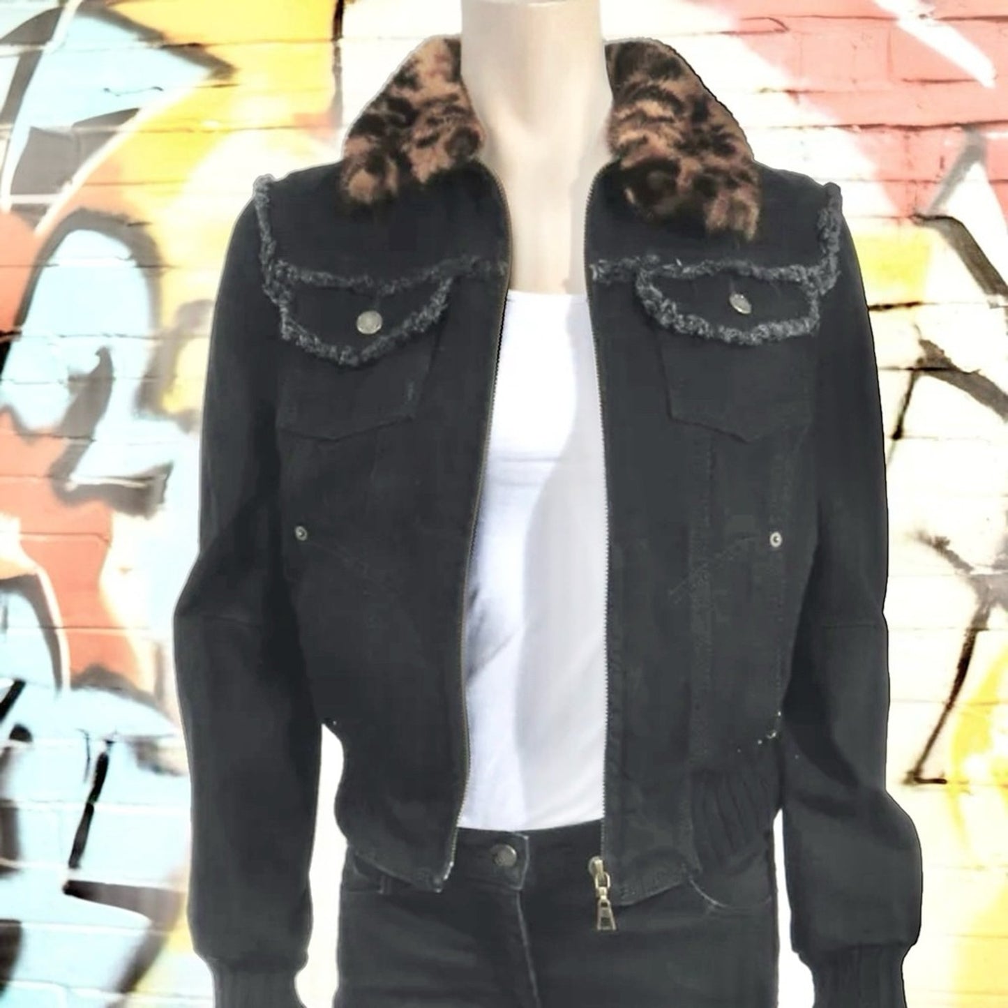 Louis Vuitton Black Wash Denim Jacket with Mink Removable Collar – Size 36 (XS)