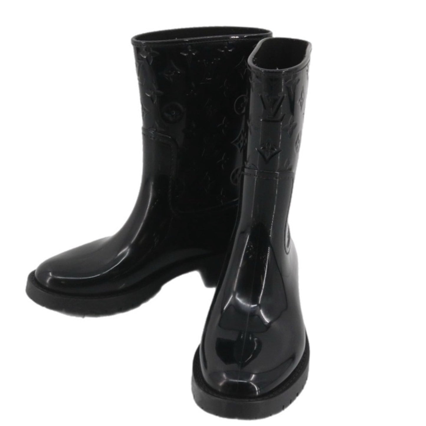 LOUIS VUITTON Rubber Embossed Monogram Drops Flat Half Boots in size 38