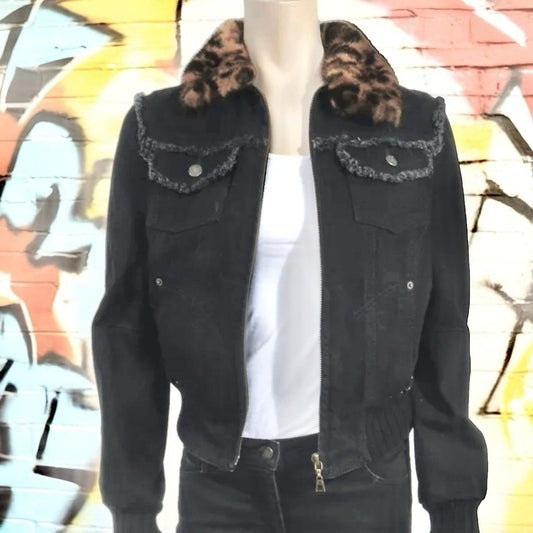 Louis Vuitton Black Wash Denim Jacket with Mink Removable Collar – Size 36 (XS)